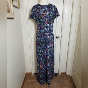 LULAROE M black Purple Floral Maxi Dress